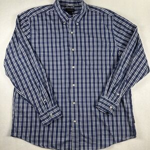 Chaps‎ Performance Mens XL Long Sleeve Plaid Button-Down Shirt Cotton Blue